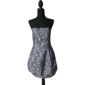 Jessica McClintock strapless zebra print party dress mini bubble hem sz 12 EUC